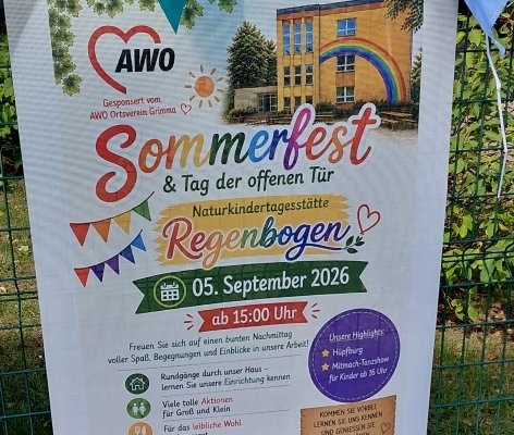 Plakat mit der Werbung für das Sommerfest und dem Tag der offenen Tür